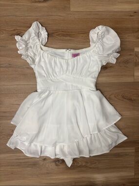 miami White Ruffle Tiered Romper Dress